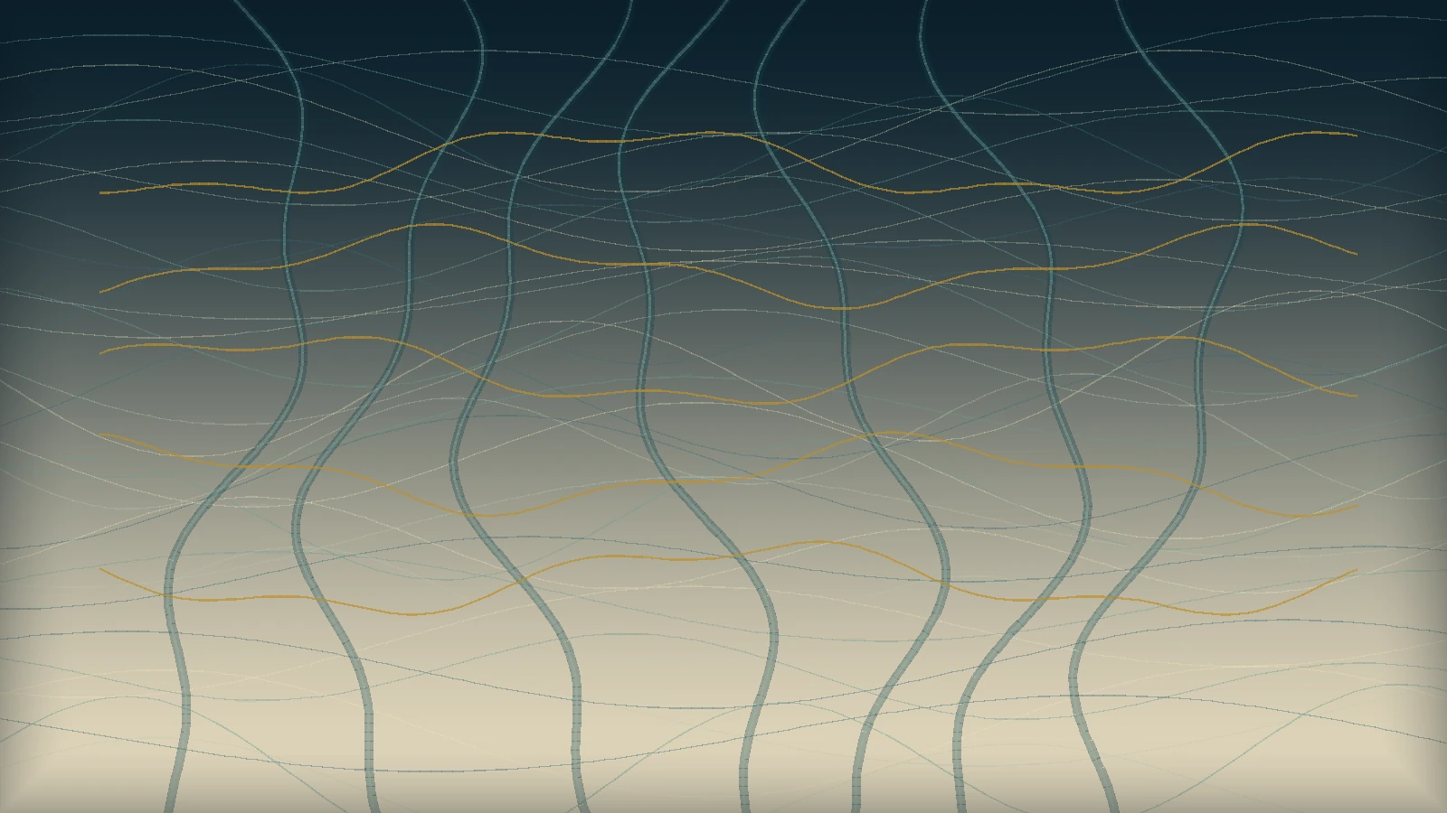 Abstract editorial artwork showing coastal and wetland-like contour lines across a matte surface in muted sand, sea green and navy, with restrained metallic-gold accents. The composition evokes Florida geography without copying a state map or any Goldback artwork. It contains no prices, text, currency notes, logos or investment symbols and leaves quiet margins for responsive website crops.